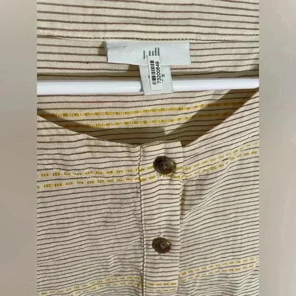 J Jill Top Beige Yellow Stripe Aztec Boho Flounce Sleeve Blouse Organic Cotton - Picture 5 of 10
